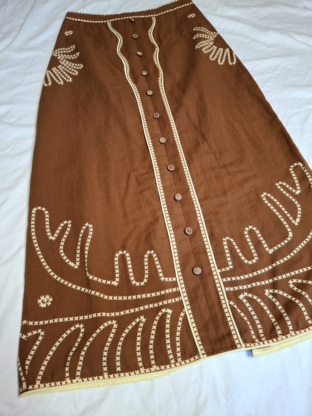 Anna Cate Embroidered Maxi Skirt Boho Button Front Brown Size Small - Picture 3 of 8